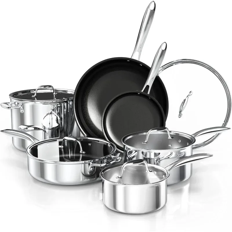 

Stainless Steel Pots and Pans Set Nonstick 3-Ply Kitchen Cookware Sets, Induction Cookware Set, Dishwasher