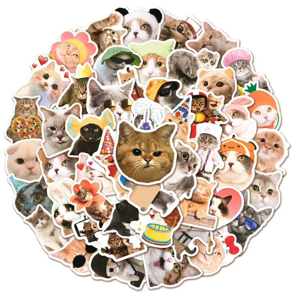 50PCS Funny and Realistic Cute Cat Stickers For Laptop Helmet Phone Case Decal Papery Pop Store