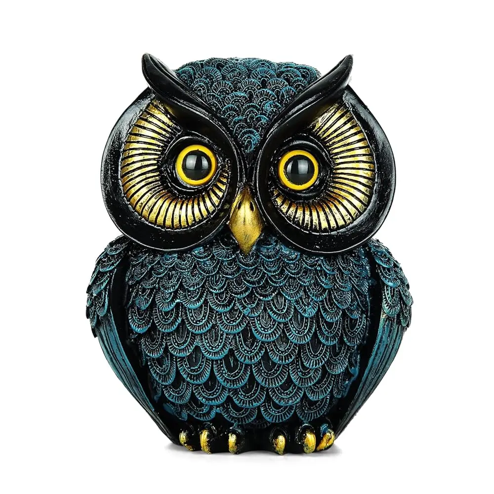 

Owl Statue Home Decor - Small Figurines For Shelves, Office, Living Room - Decorations And Gifts For Owl Lovers (Blue)