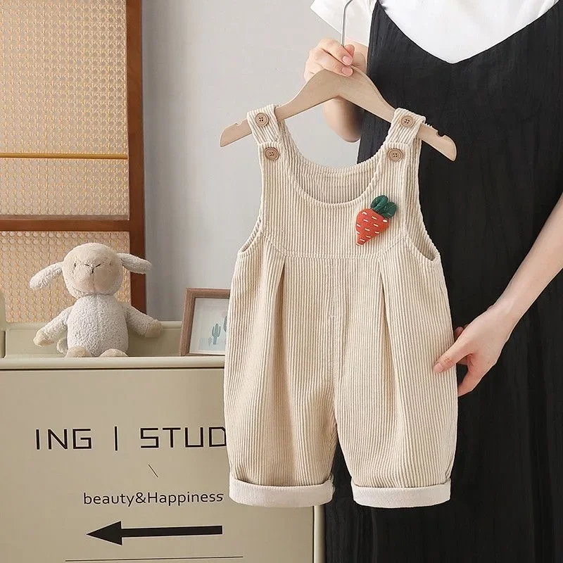 1-4Y Autumn Baby Suspenders Pants Cute Carrot Applique Corduroy Overalls for Girls Boys Soft Warm Toddler Trousers