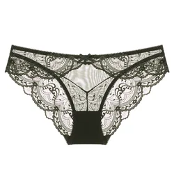 Women's Sexy Solid Lace Panties Underwear Summer Ultra-thin Mesh Underwear Female Pure Cotton Crotch Low Waisted Triangle Briefs