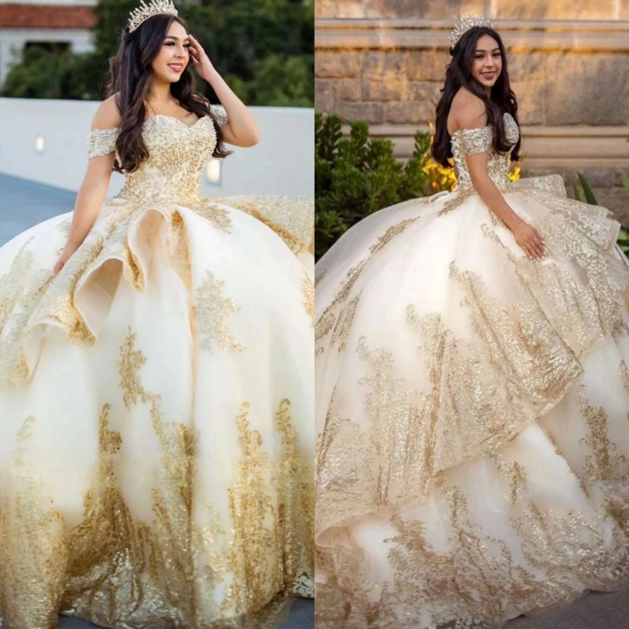 

Delicate Ball Gown Quinceanera Dresses For Women Off-Shoulder Sweetheart Neck Bridal Gowns Slim Fit Sleeveless Beads Dresses