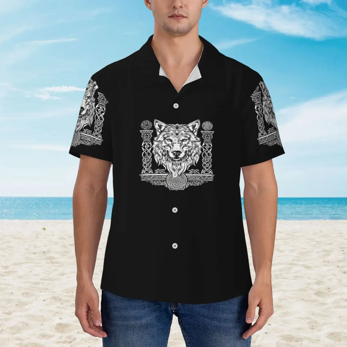Nordisches nordisches vikingisches keltisches Hawaii-Hemd, lustiges Herren-Kurzarmshirt für Sommer, Strand, Herren-Revers-Tops