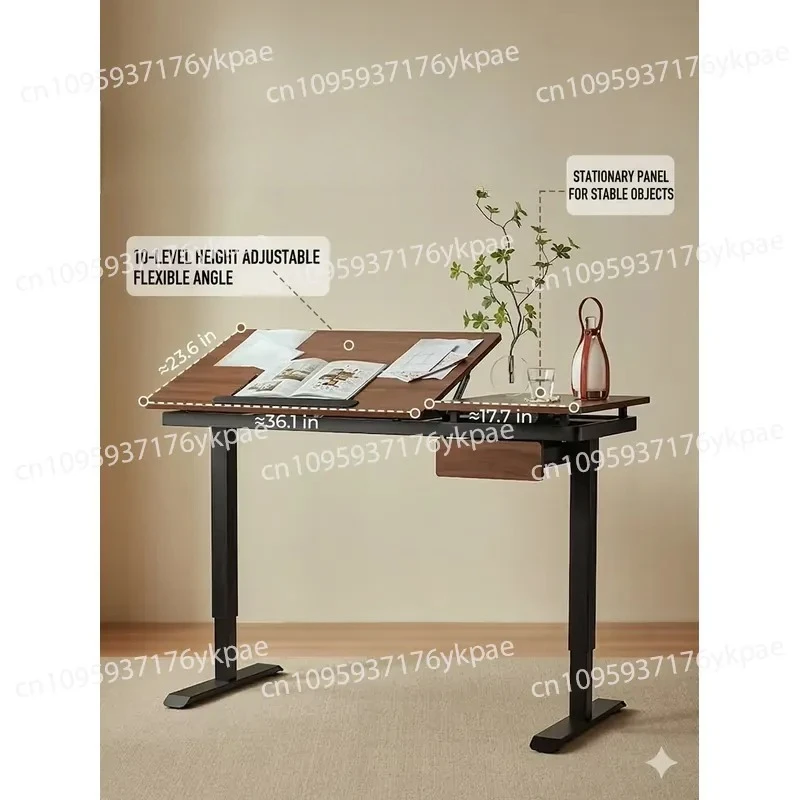 Electric Height Adjustable Tilting Device. Drawing Table - Computer Workstation with Drawers, Clamshell