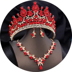 Luxury Big Tiaras and Crowns Bridal Jewelry Sets for Women Wedding Crown necklace and earrings Prom Dress Costume Accessories