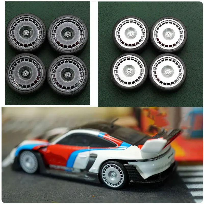 1:64 Modified Wheel Hub MC 9.7mm Rubber Tires Resin Metal Wheels Without Calipers Suitable for 1:64 Static Model Cars Gift