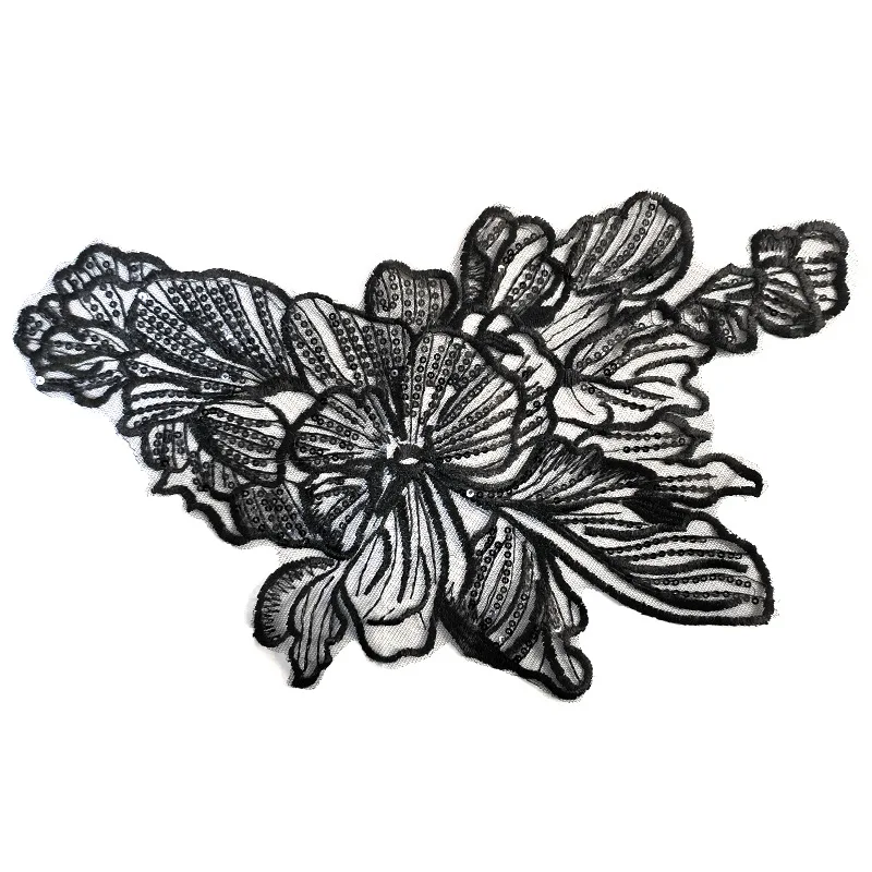 1 Piece Embroidery Black White Flower Lace Applique Patch For Wedding Decoration Repair