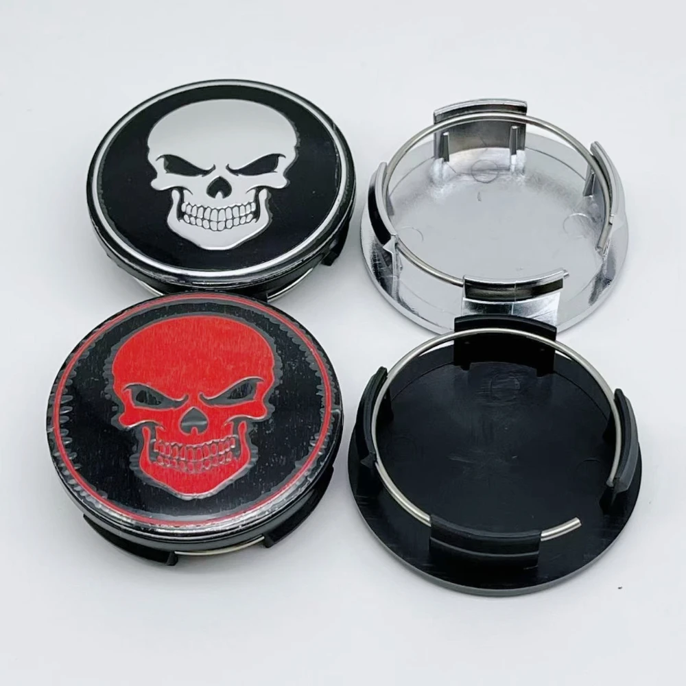 

4pcs O.D 57MM (I.D 50MM) Car Wheel Center Caps With Skull Logo Badge Rim Hubcaps Centre Cover Wheels Hub Lid Replace Accessories