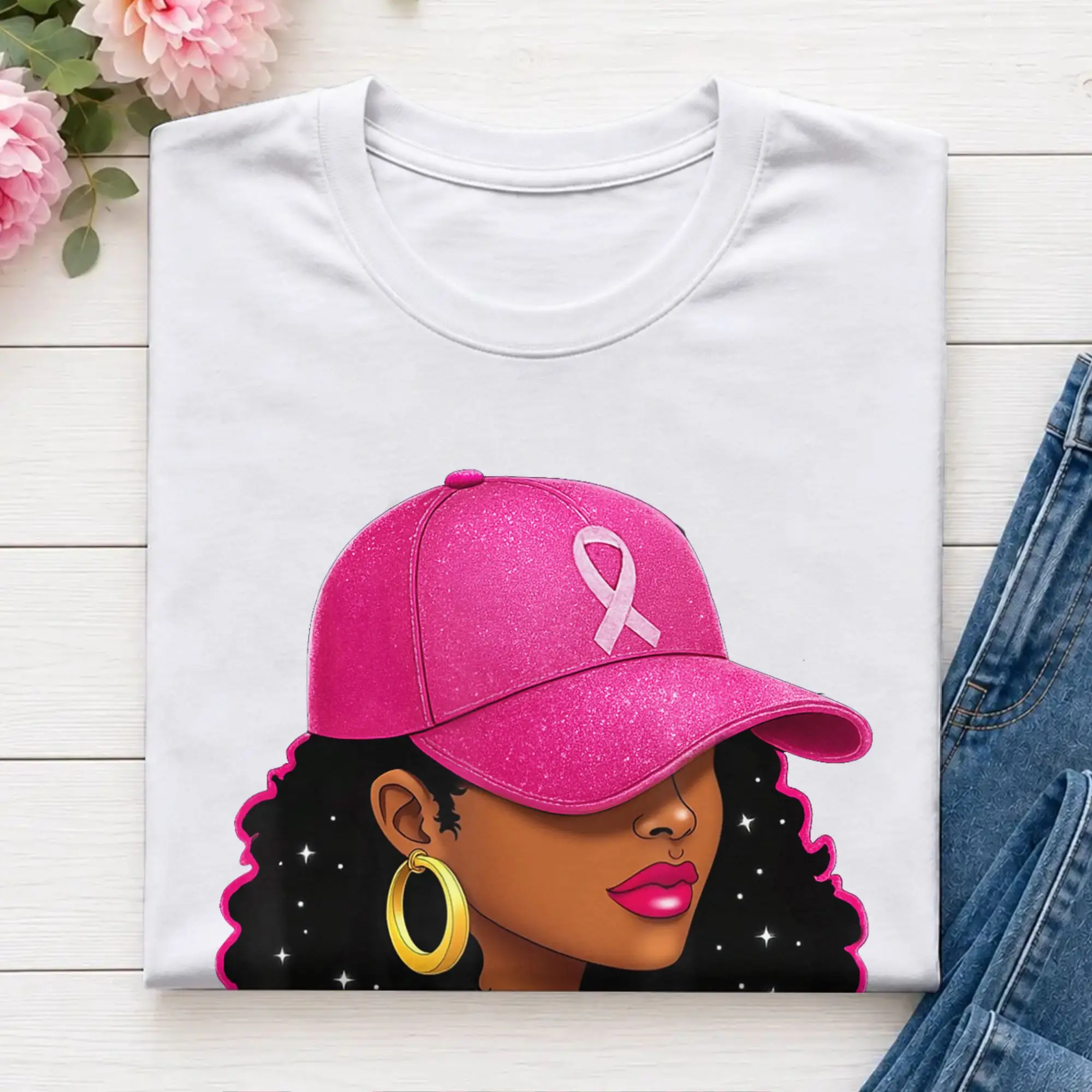 in October We Wear Pink Black Women Breast Cancer Awareness T-Shirt for Men  Novelty 100% Cotton Tee Shirt O Neck T Shirts