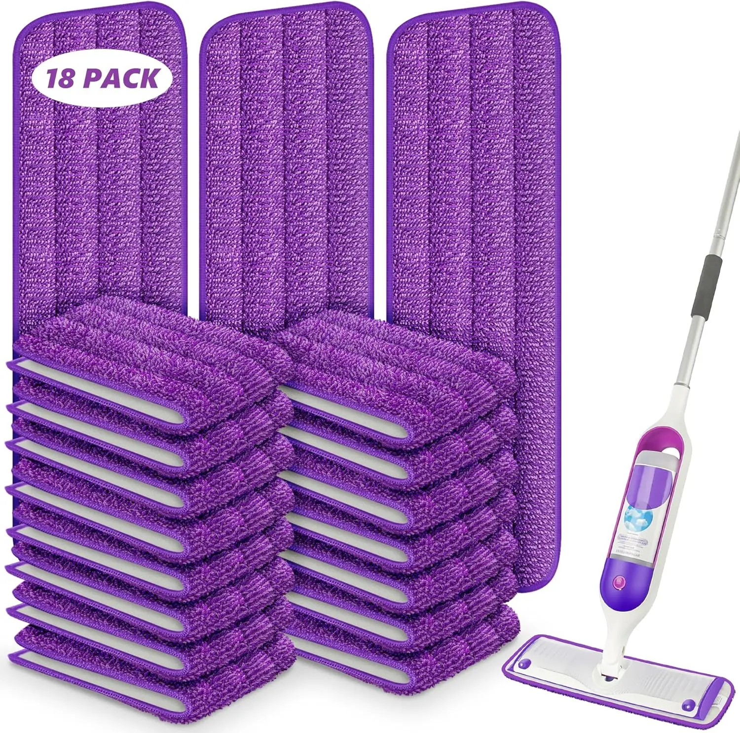 

18 Pack Reusable Mop Pads Compatible with PowerMop, Wood Floor Pads Microfiber Mop Replacement Refills Machine Washable fo