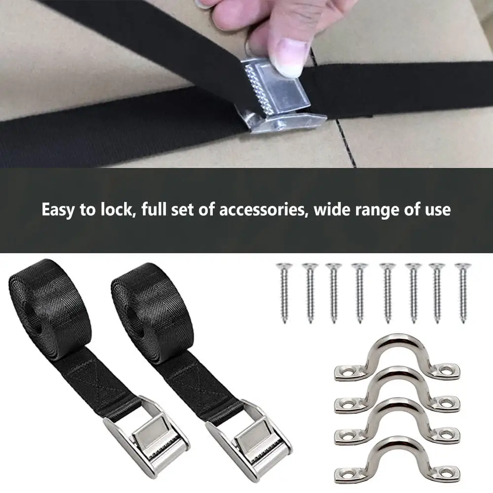

2Pcs 2M*25mm Marine Stainless Steel Battery Tie Down Bag Cargo Luggage Lash Belt Straps Kit Fastener Kit for RV Car Boat