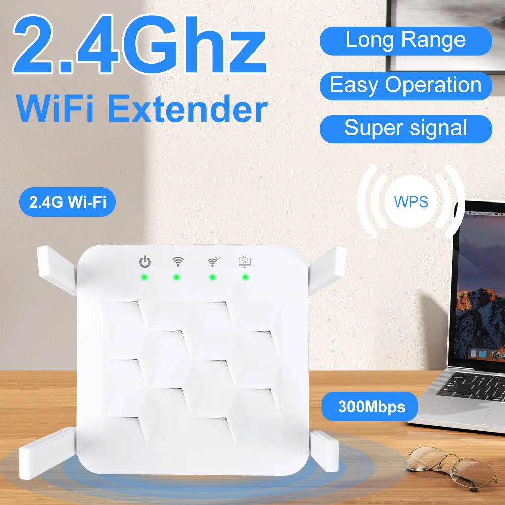

High-Speed Single-Frequency 300Mbps WIFI Signal Amplifier 4 Antennas Network Signal Expander Wireless Repeater Easily Expand