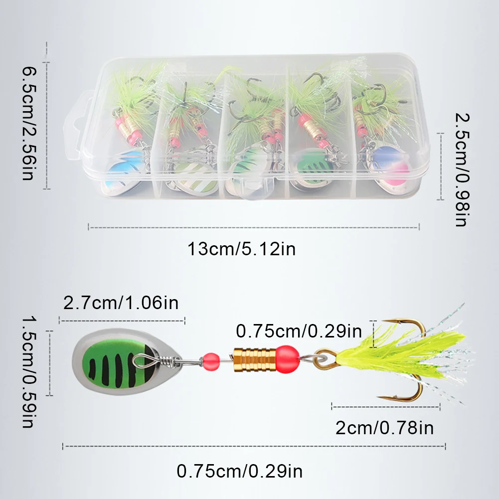 10 pz Cucchiaio di Metallo Spinner Richiamo di Pesca con Ami Alti Spoonbait Crankbaits 3g Cucchiaio Rotante Kit Regalo di Pesca per Papà Padre