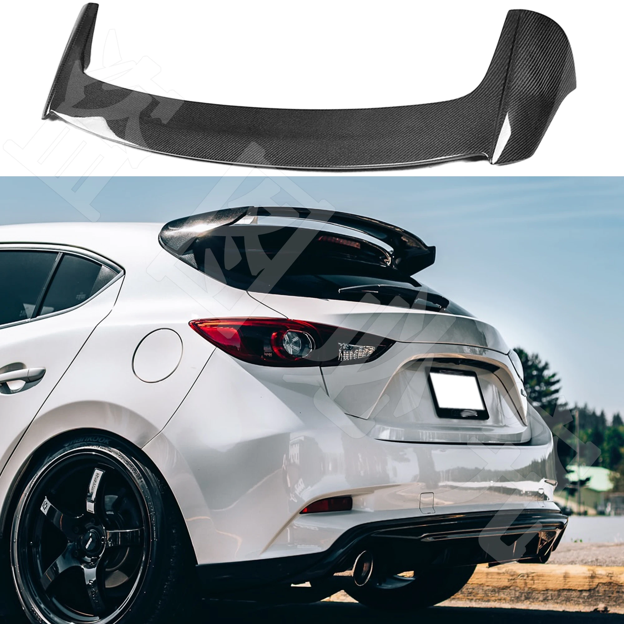 

For Mazda 3 Axela Sport Hatchback 4-Door 2014 - 2017 Car Rear Spoiler Roof Window Wing Carbon Fiber/FRP Glossy Black Wing