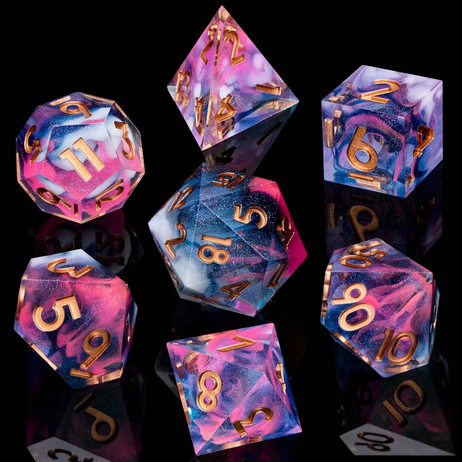 D20 D and D RPG Sharp Edge Flower Handmade Polyhedral D6 Dnd Resin Dice Set For Dungeon and Dragon Pathfinder Table Role Playing