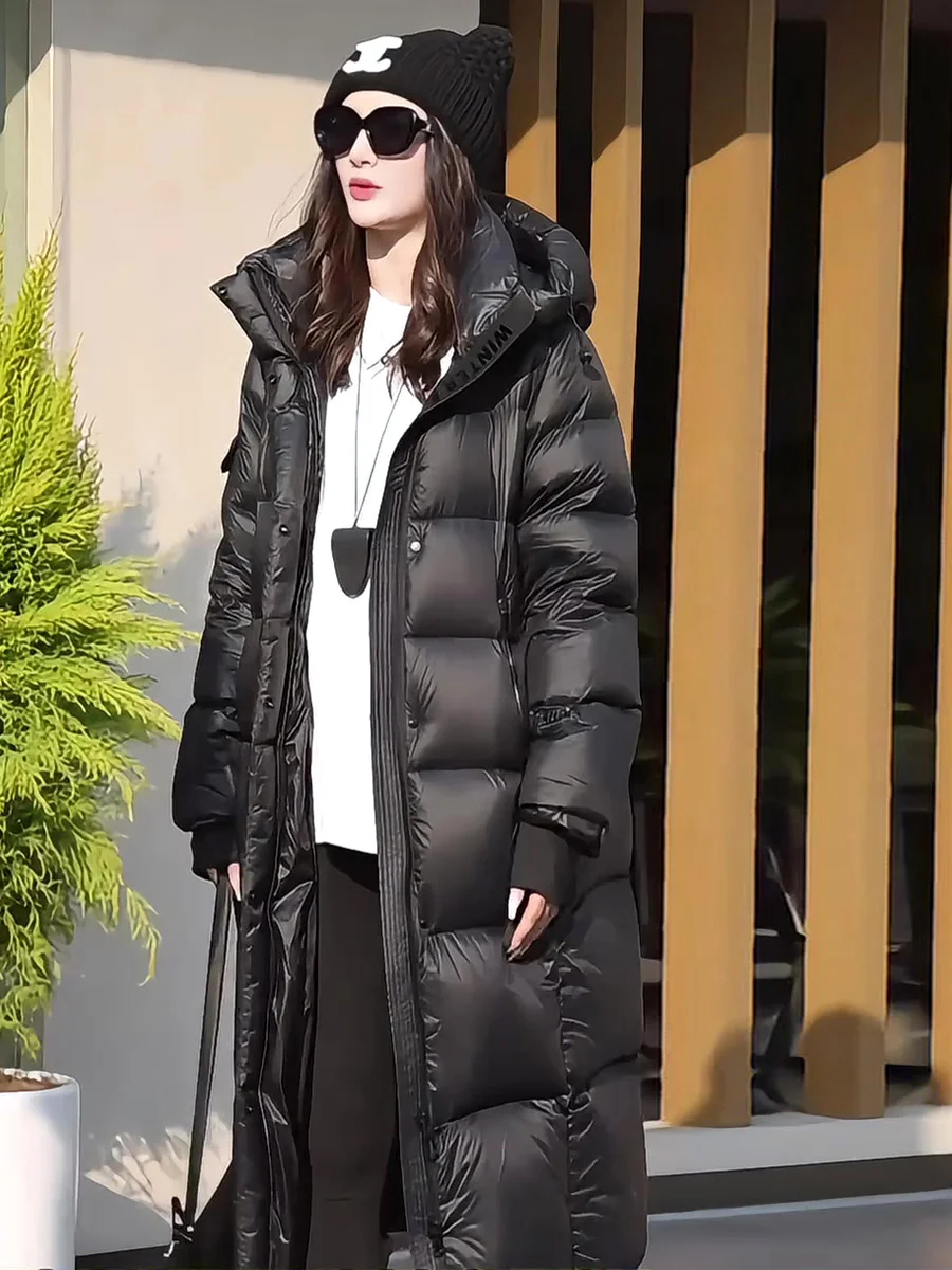 

Корейское женское пуховое длинное пальто с капюшоном Thiened Bla выше колена белого цвета Du down теплое хлебное пальто Ci Casual Faion