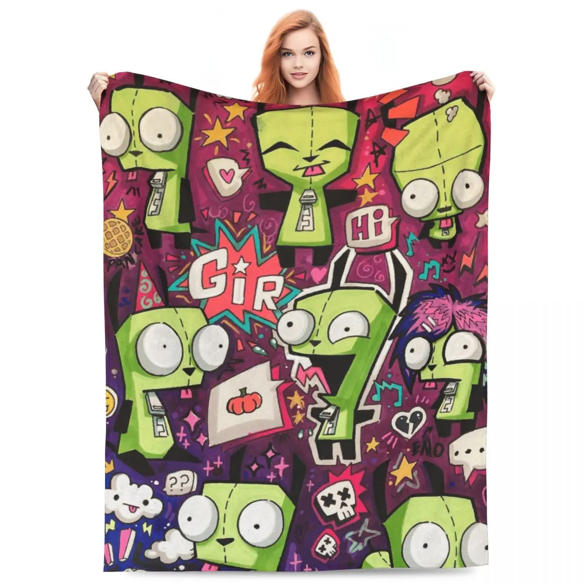 Custom I-Invader Z-Zim Cartoon Blanket 3D Print Soft Flannel Fleece Warm Throw Blankets for Home Bed Couch Quilt