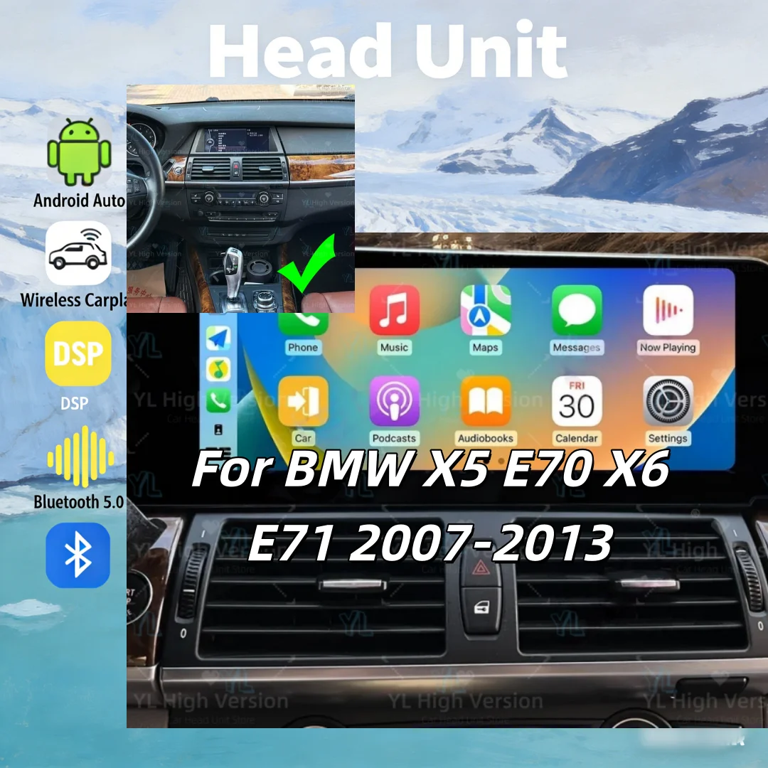 

Android15 12.3inch Blade Screen Wireless CarPlay Car Radio For BMW X5 E70 X6 E71 2007-2013 4G GPS Multimedia Unit Bluetooth 5.0