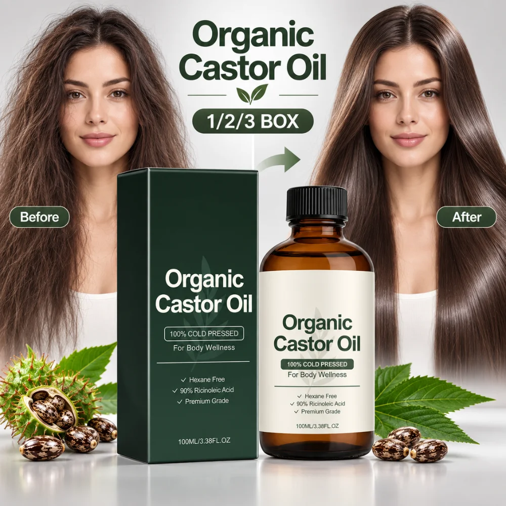 Organic Castor Oil 100ml Cold Pressed Hexane Free Ricinoleic Acid Deep Moisturizing Hair Scalp Skin Care Pure Multipurpose Oil