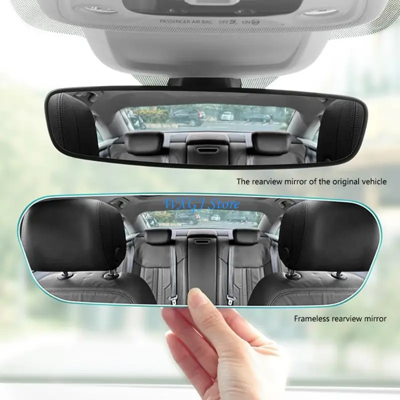 37JE Shatter Resistant Curved Rearview Mirror Featuring Borderless Design & Heatproof Anti Glares Car Mirror for Vehicles