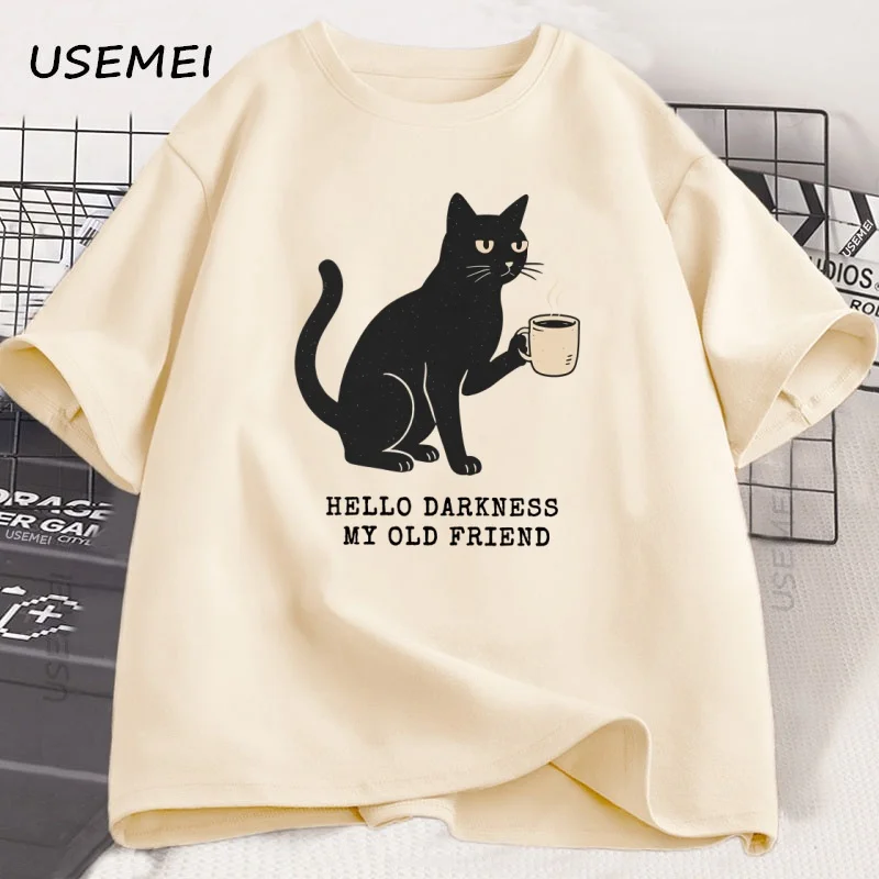 

Funny Black Cat Halloween T Shirt Coffee Lover T-shirt Casual Short Sleeve Cotton Tshirt Men Women Cat Lover Tees Man Clothing