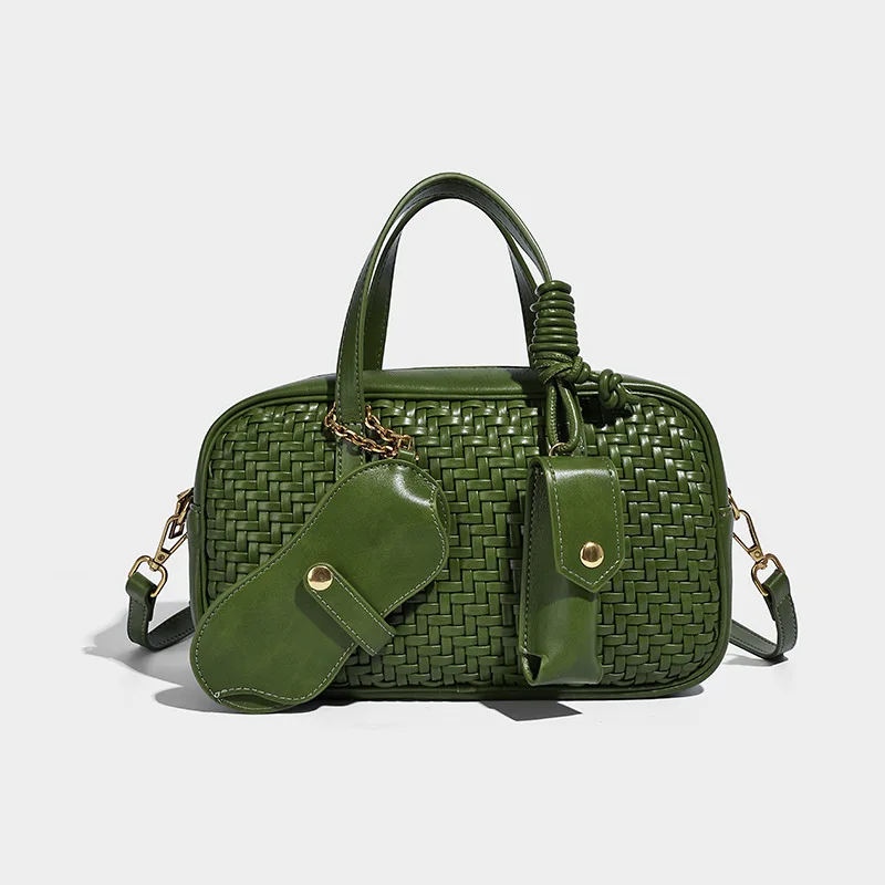 

Vintage Hand Woven Box Boston Bags For Women Luxury Designer Handbag And Purses New In PU Cross Weaving Top Handle Shoulder