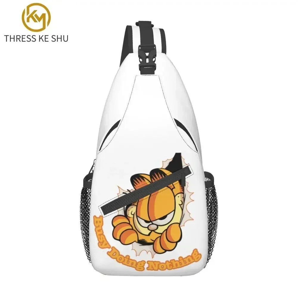 Busy Doing Nothing Garfields Sling Crossbody Backpack Men Custom Funny Cat Chest Shoulder Bag for Travel Hiking Daypack