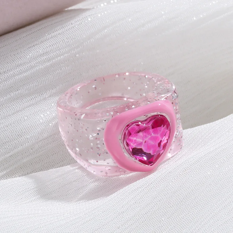 1pc Pink Love Point Diamond Ring Resin MaterialSweet and Cute Stylean Added Bonus for Girls and Women's Daily Wear Accessories