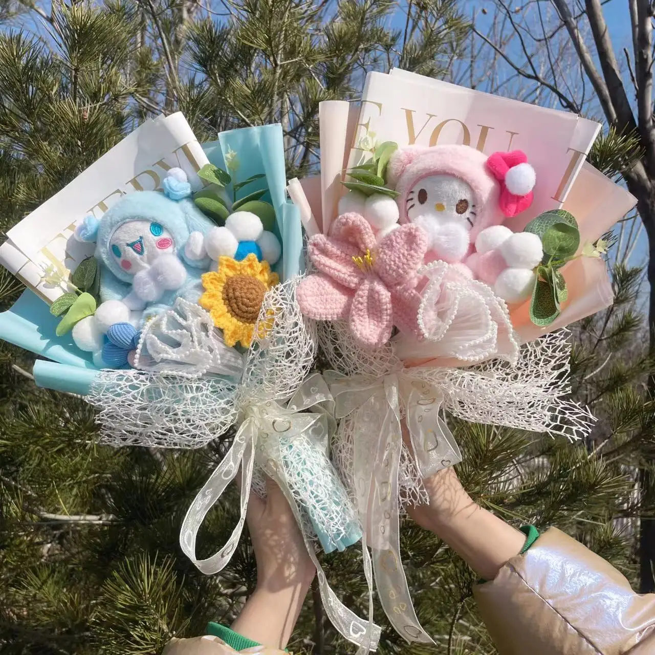 Cartoon Bouquet My Melody Kuromi Cinnamoroll Kt Cat Plush Doll Toy Bouquet Gift Box Valentine\'s Day Christmas Graduation Gifts