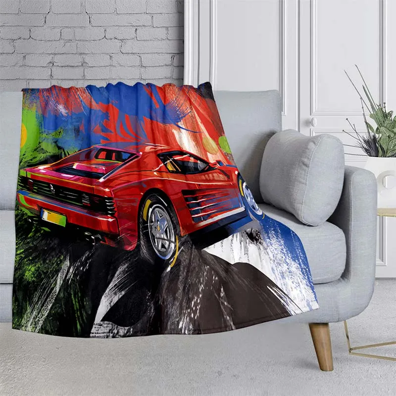 racing Printed Soft thin Blanket,Flannel Blanket for summer,Portable thin Blanket for Living Room,Anti-Pilling picnic blanke