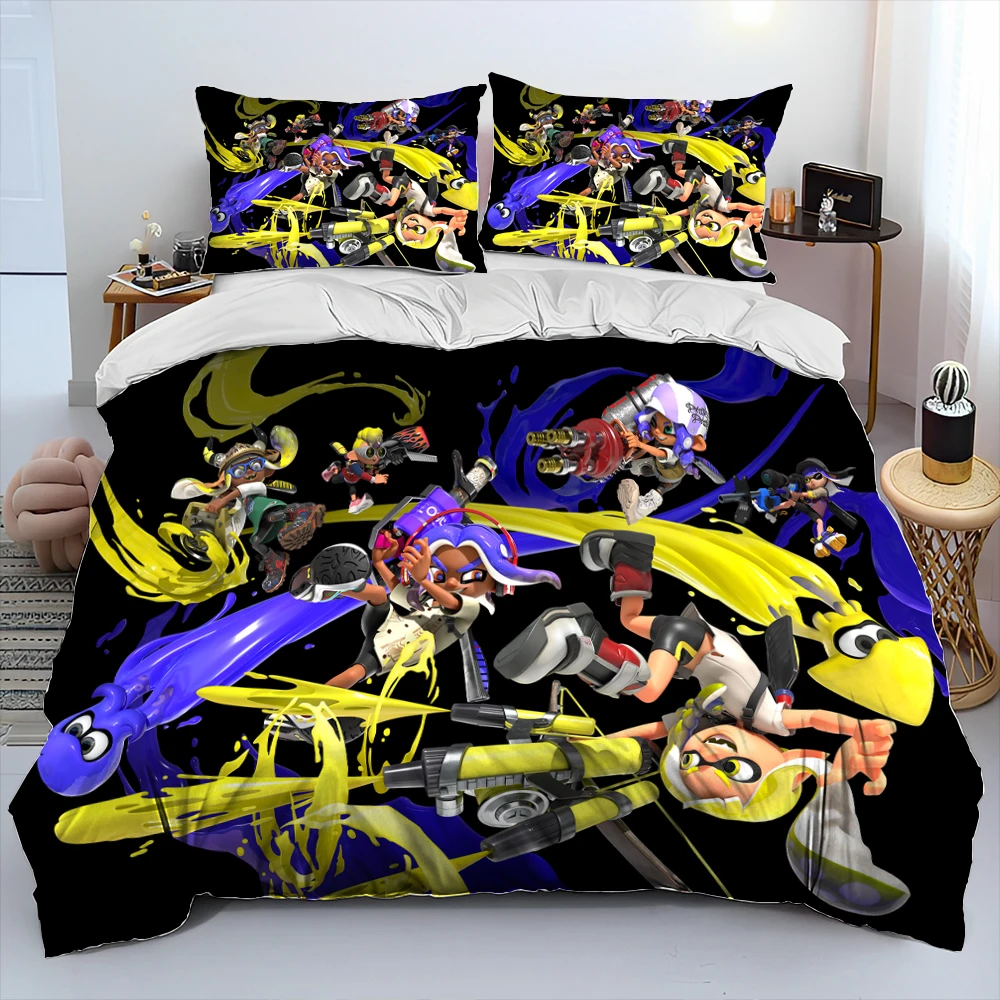 S-Splatoon,Game Gamer Cartoon  Comforter Bedding Set,Duvet Cover Bed Set Quilt Cover Pillowcase,King Queen Size Bedding Set Kids