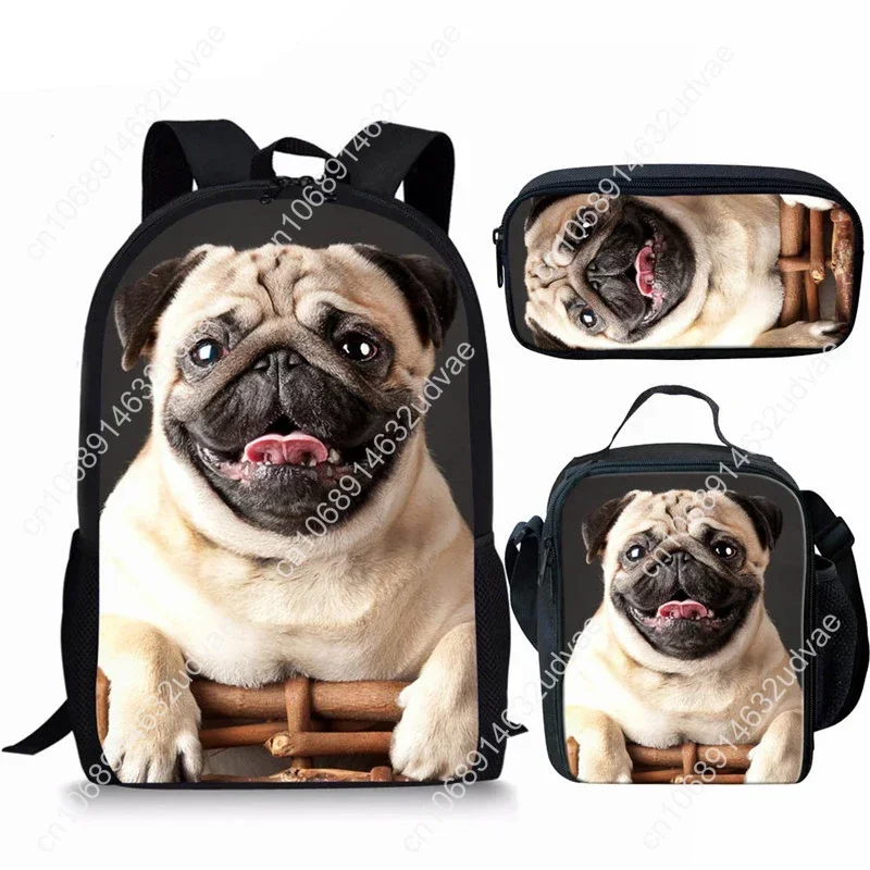 Mochila escolar para meninas com estampa de cachorro, mochila de 3 peças, lancheira, estojo de lápis, bolsa de ombro feminina