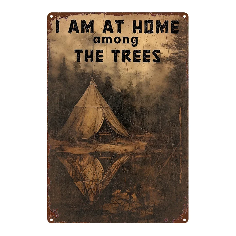 2D Flat, 1pc, Metal Sign, Forest Camping Tent Natural Scenery Decorative Painting, Suitable for Home, Farm, Kitchen, Café, Bar
