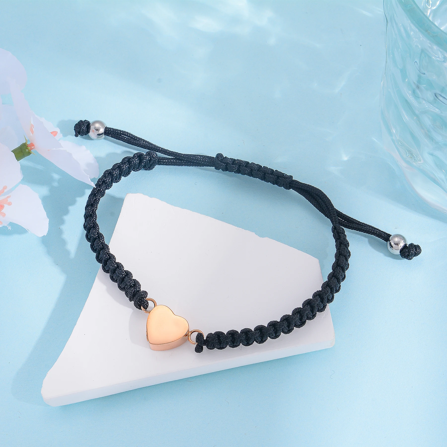 Herzförmiges Urnen-Armband für Asche, Edelstahl-Andenkenhalter, Asche-Armband mit geflochtenem Seil für Frauen – Detail 6