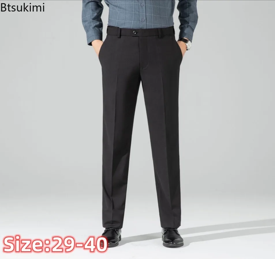 

New Men's Office Business Suit Pants Comfort Non-ironing Solid Straight Casual Trousers All-match Anti Wrinkle Men Dress Pants