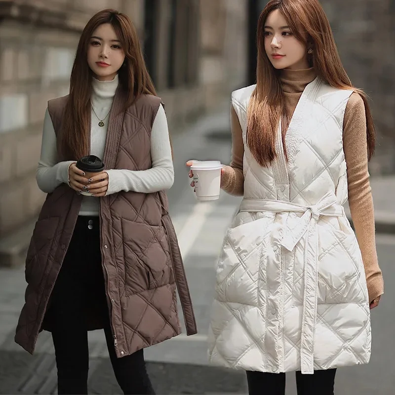 

2023 New Casual Loose Cotton Vests Coat Womens Long Down Cotton Coat Autumn Winter Warm Waistcoat Female Sleeveless Jacket Outwe