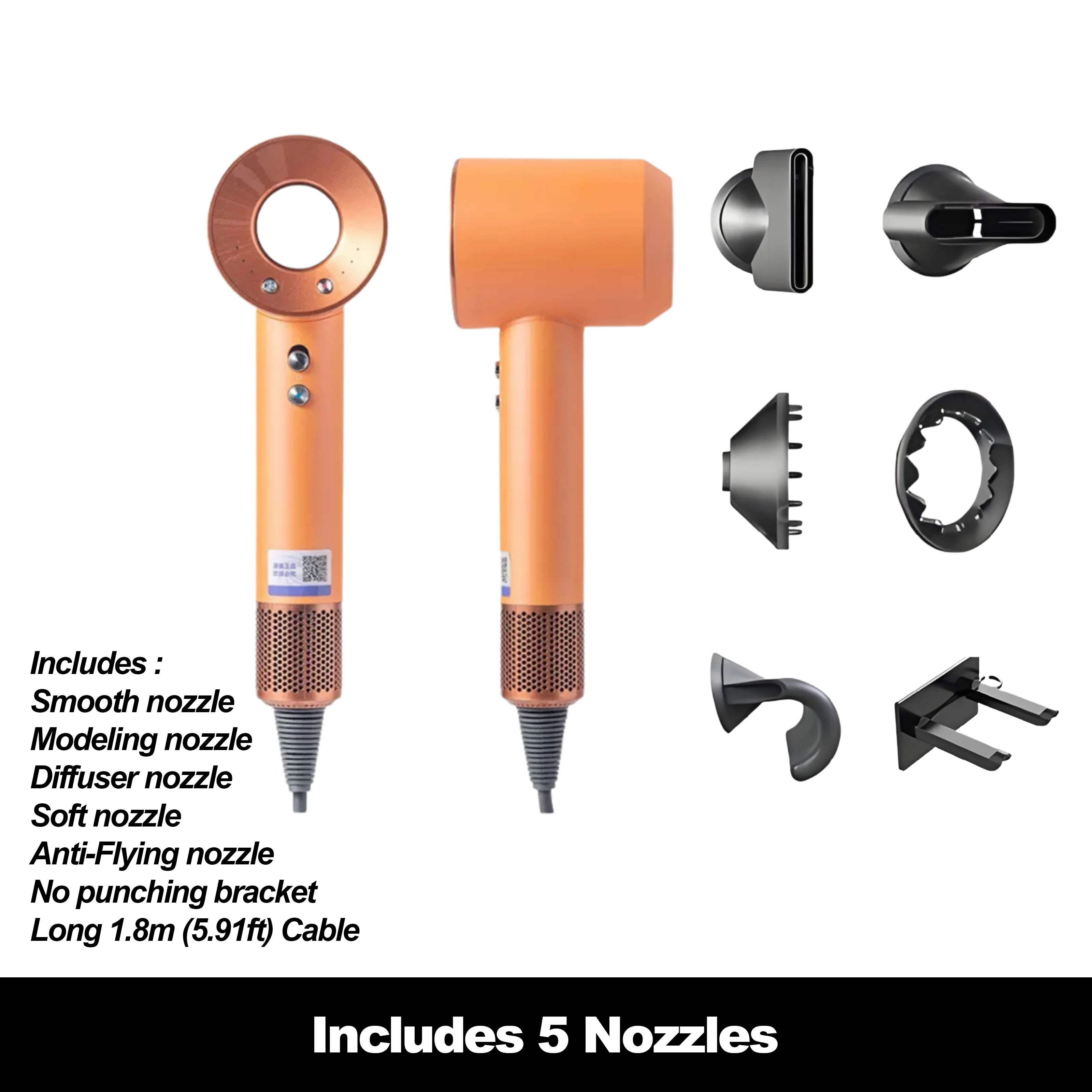 

High-Speed Hair Dryer with 10M Negative Ions, Collagen, Intelligent Constant Temperature & Multi-Settings
