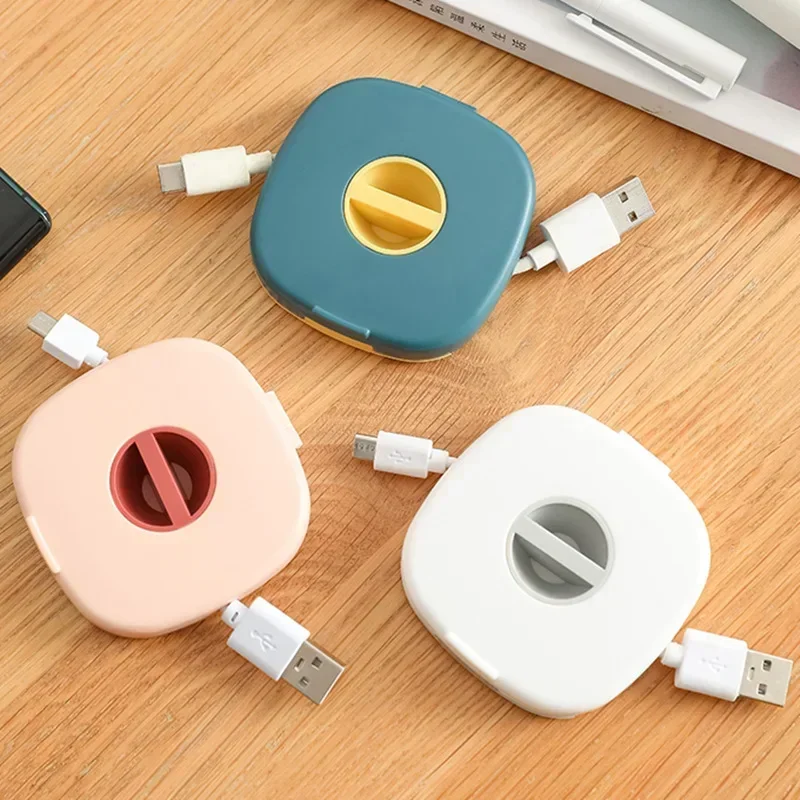 Cable Organizer Rotating Cable Winder Box Plastic Portable Wire Storage Case Phone Holder Mouse Wire Earphone Cord Storage