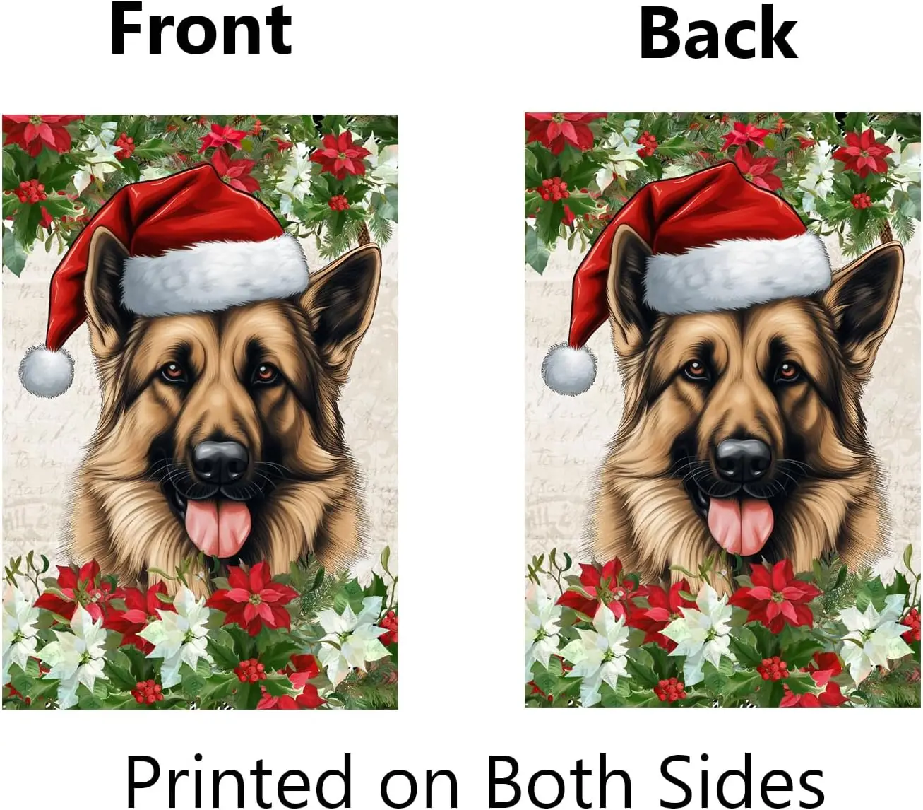 Christmas German Shepherd Dog Garden Flag for Outside 12x18 Inch Double Sided Poinsettia Santa Hat Dog Small Burlap Yard Flags O