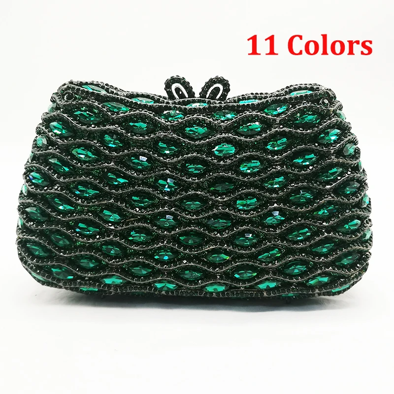 WHTUOHENG Green/Orange Crystal Evening Clutch Rhinestone Bag  Female Wedding Gems Clutches Lady Diamond Women Purses Purses