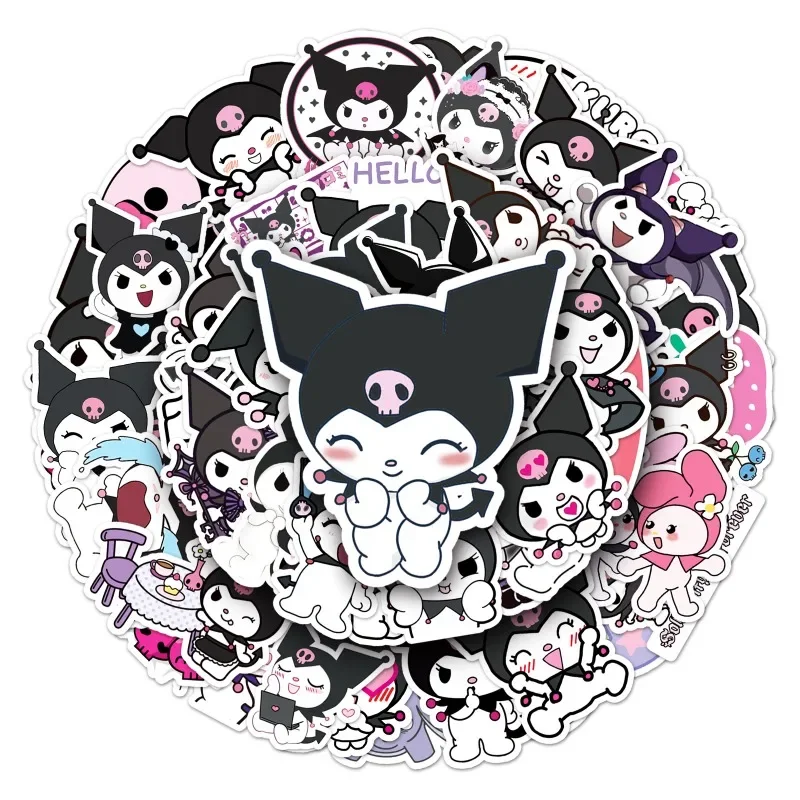 MINISO 50pcs Sanrio Stickers Cute Kuromi Sticker for Laptop Girls Anime Stickers Kids Toys