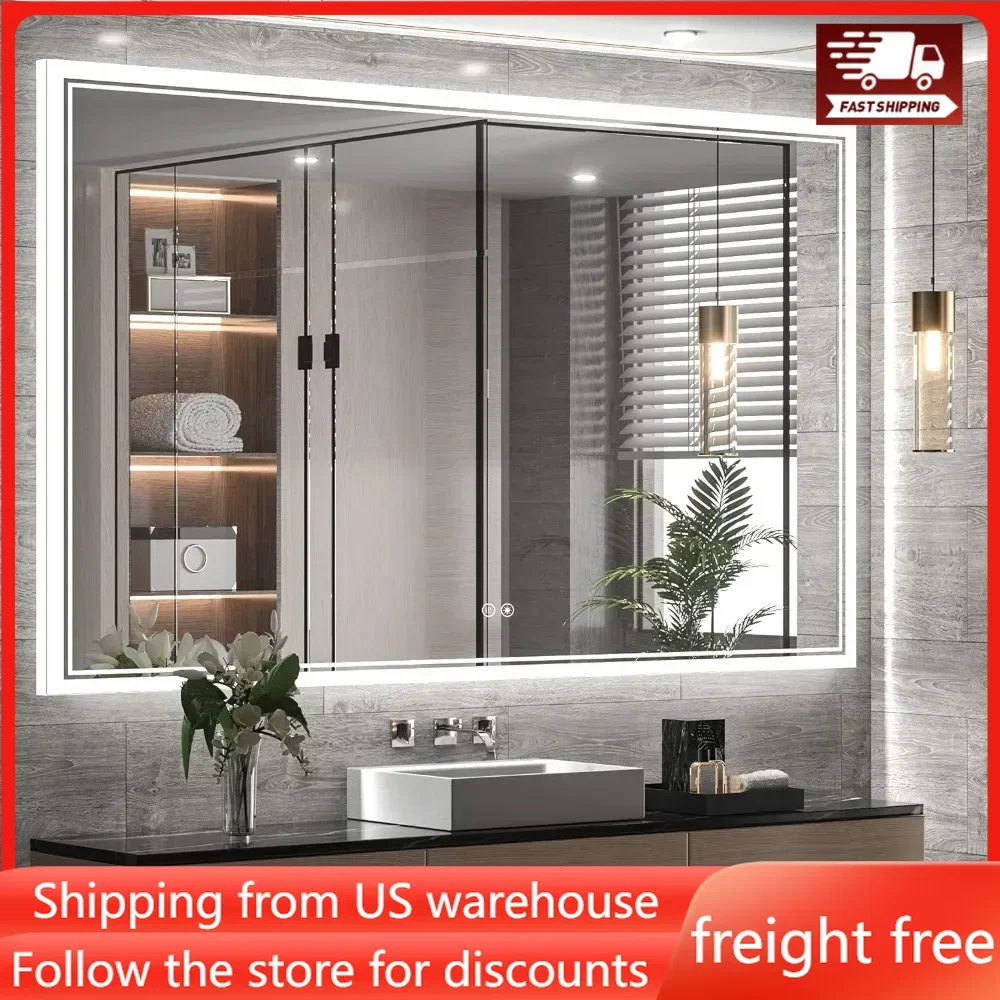 Bathroom Mirrors Free Shipping Mirror Bathroom Mirror Frontlit and Backlit 3-Color Home Decor Vanity Makeup Mirror Dimmable Bath