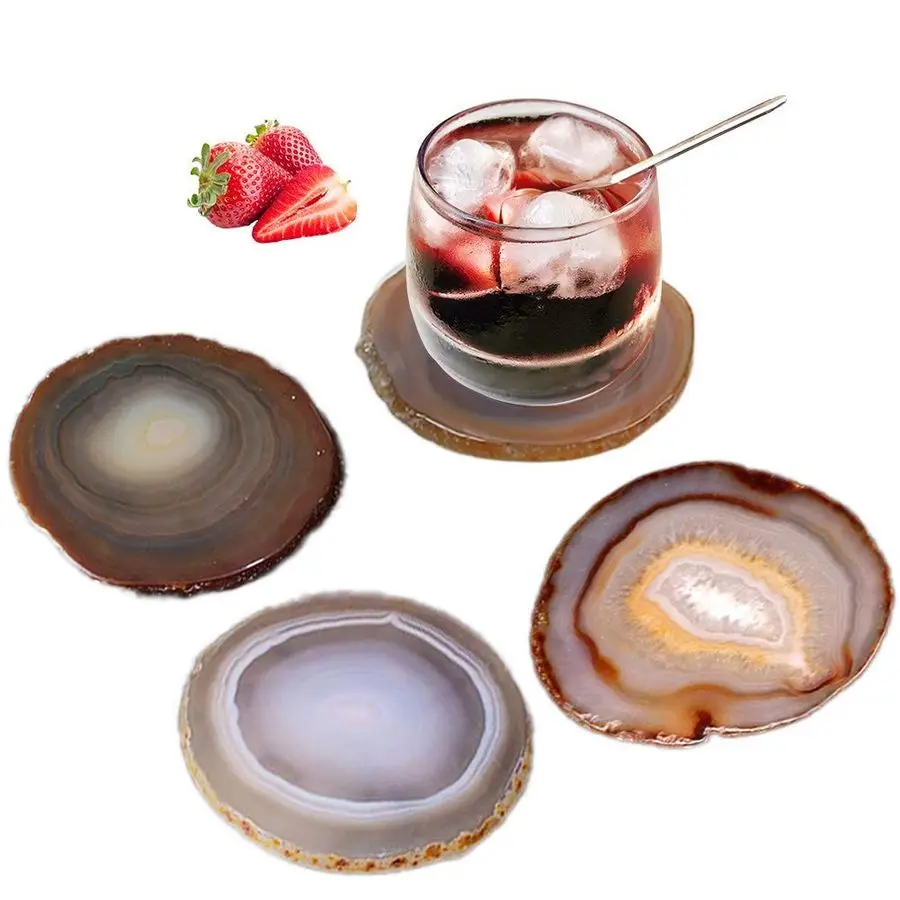 

Agate Geode Coaster Crystal Stone Coasters for Drinks Set of 4 Home Decor with Rubber Bumpers Nature Brown 3.54
