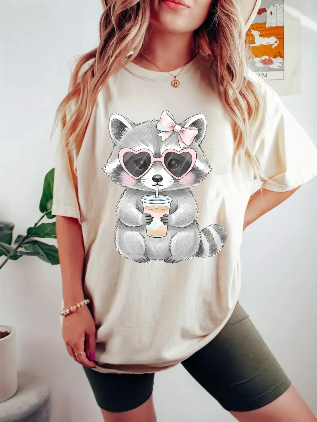 

Women's plus size tank top Cute Raccoon With Sunglasses And Drink Suitable for sports and daily wear summer casual shirts womens