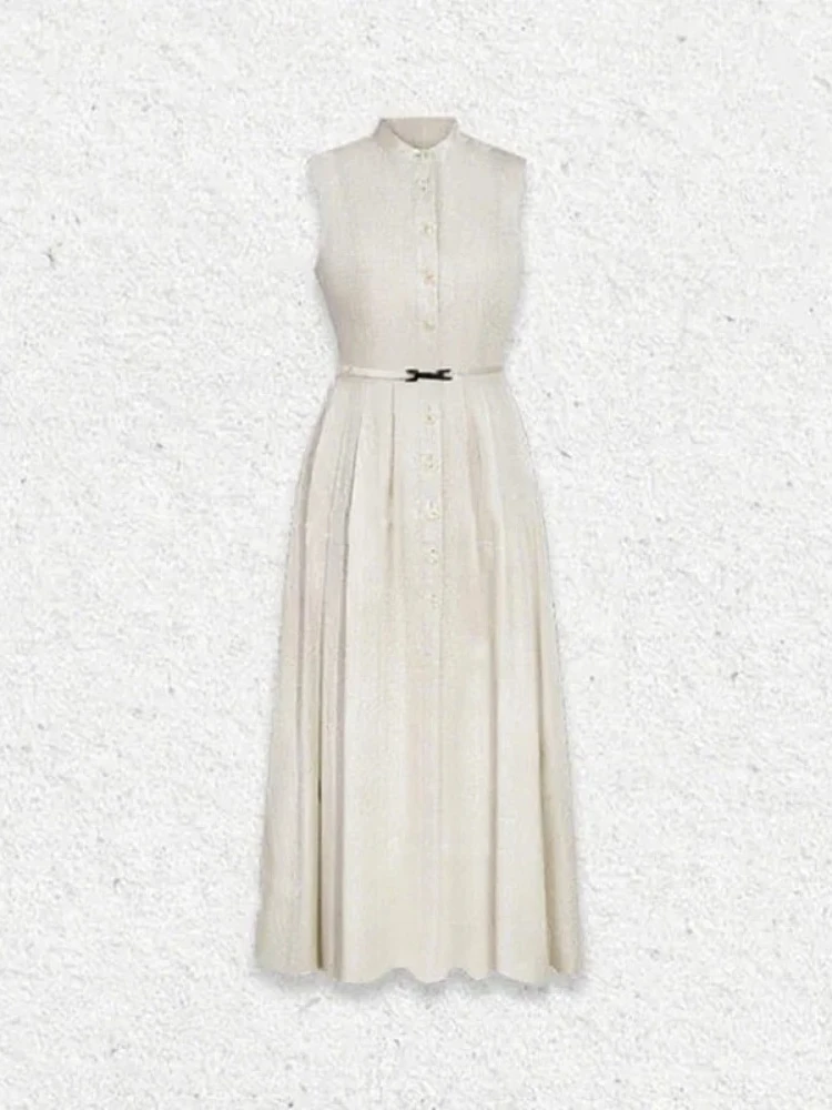 Luxury Brand Same2026 Summer New Stand Up Collar Sleeveless Slimming Dress Women's Versatile Vest Dress