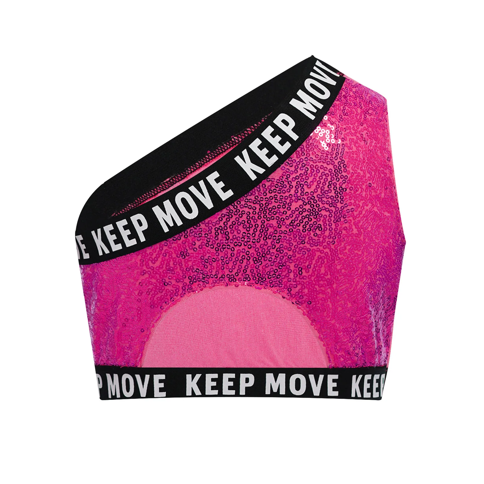 Costume da ballo jazz per ragazze Fahison monospalla con paillettes Canotta corta senza maniche con stampa di lettere Gilet lucido Streetwear