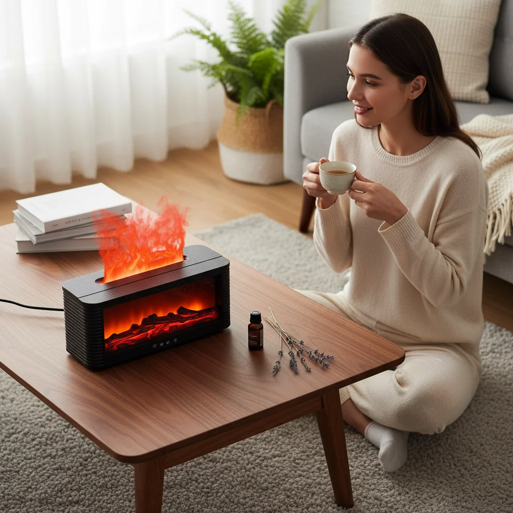 Fireplace Flame Aroma Diffuser With Remote Control And 7-Color Flame Light Humidifier Air Humidifier