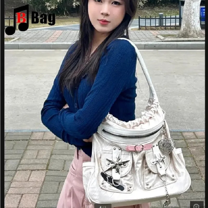 

Женские сумки Y2K в готическом стиле Lolita Spicy Girls Punk, сумки на одно плечо, женские сумки Harajuku с атласной текстурой, сумки-тоуты с сердечками и звездами, сумки на плечо