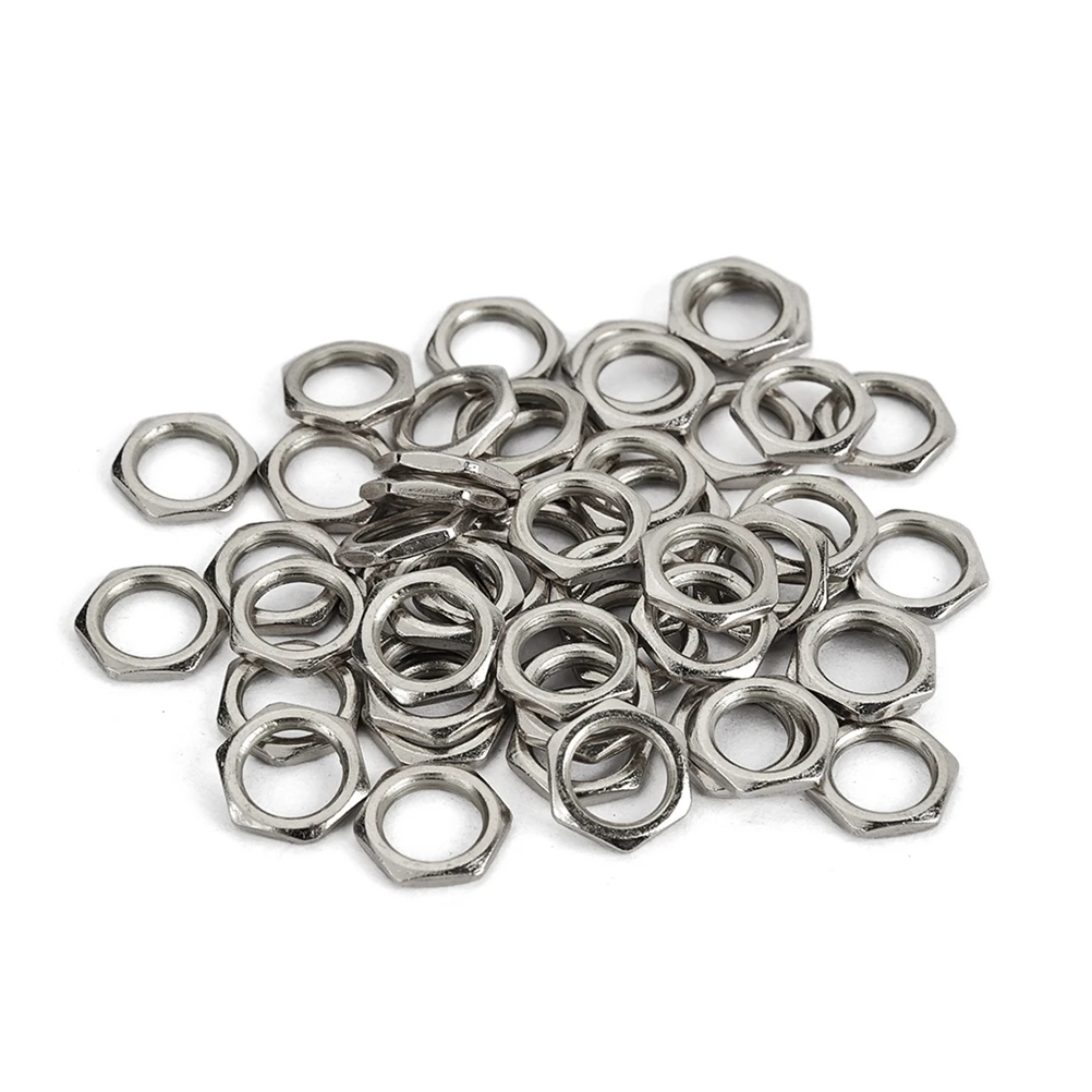 

50 Pcs Zinc Alloy Fine Tooth Nut Light Nut Thin Nut 8mm for Instrument Guitar Bass Socket Jack (Silver)