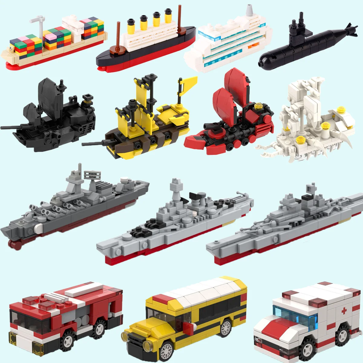 MOC Titanic Cruise Ship Model Building Blocks Kits Submarine Freighter DIY Bricks Children Assemble Toys Children Kids Gift